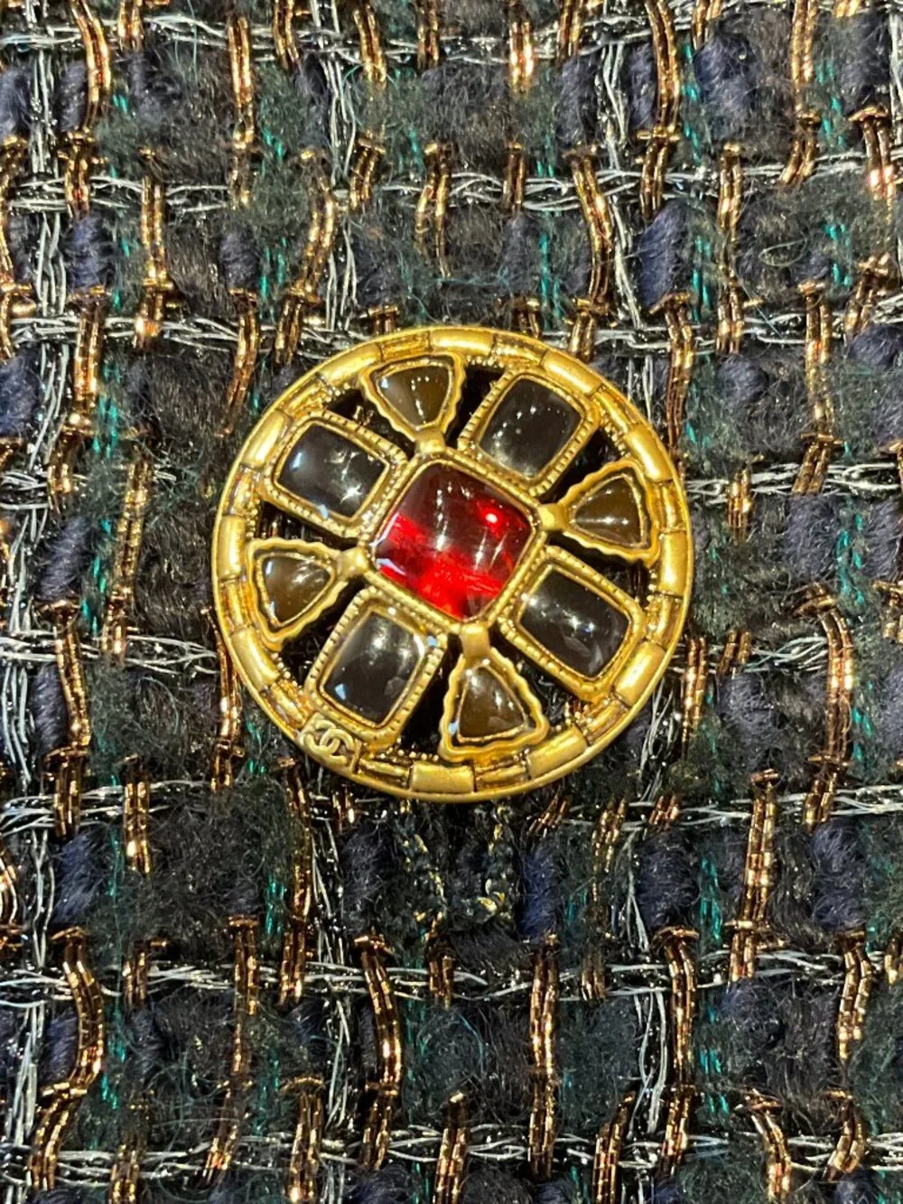 Chanel Navy Blue / Gold Wool Tweed Jacket With Gripoix Buttons